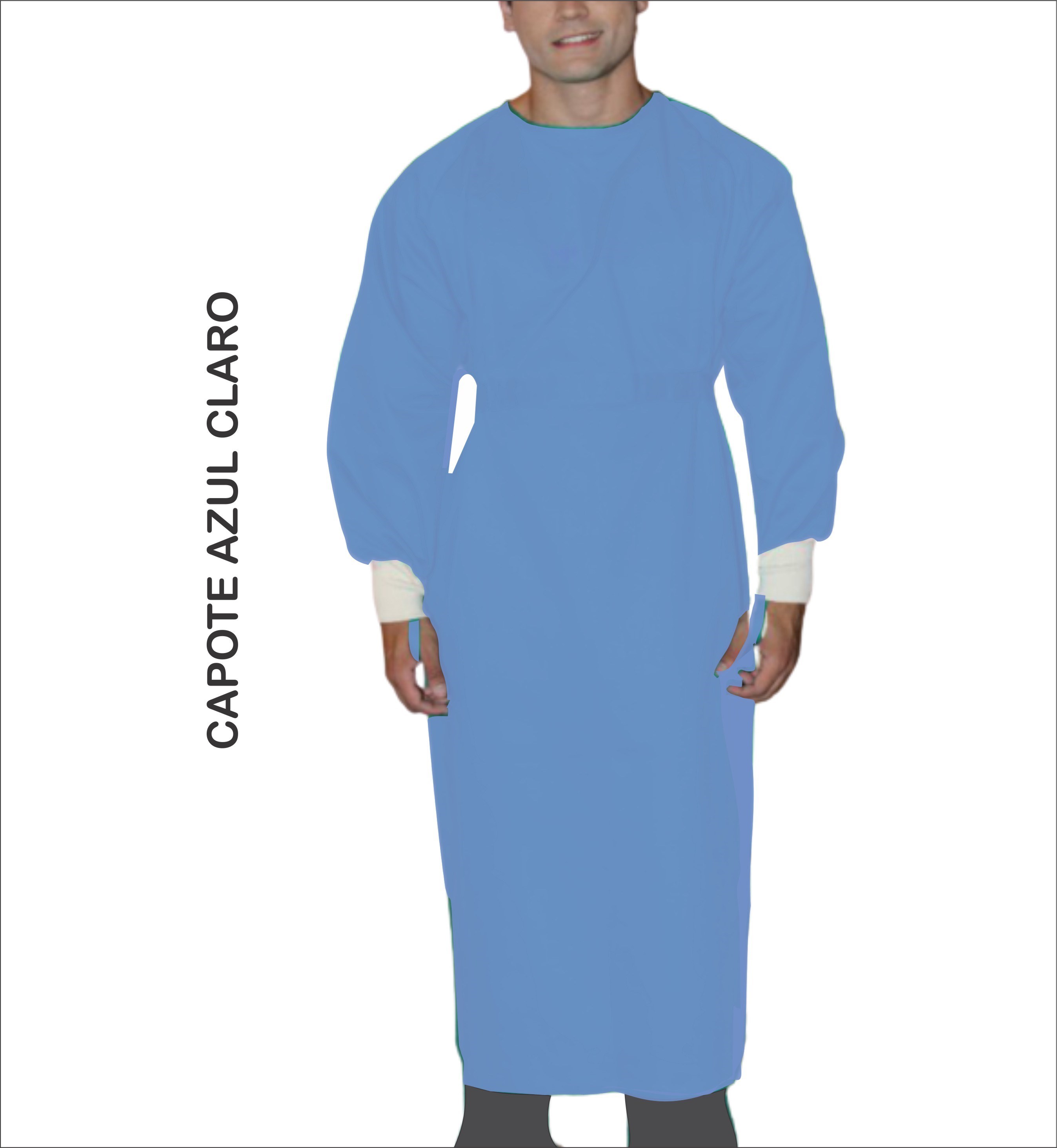 Capote Cirúrgico sem Opa - Azul Claro - Brim Leve - 210 grs/ m²  - Sarja - 2x1 - 100% Algodão - GG