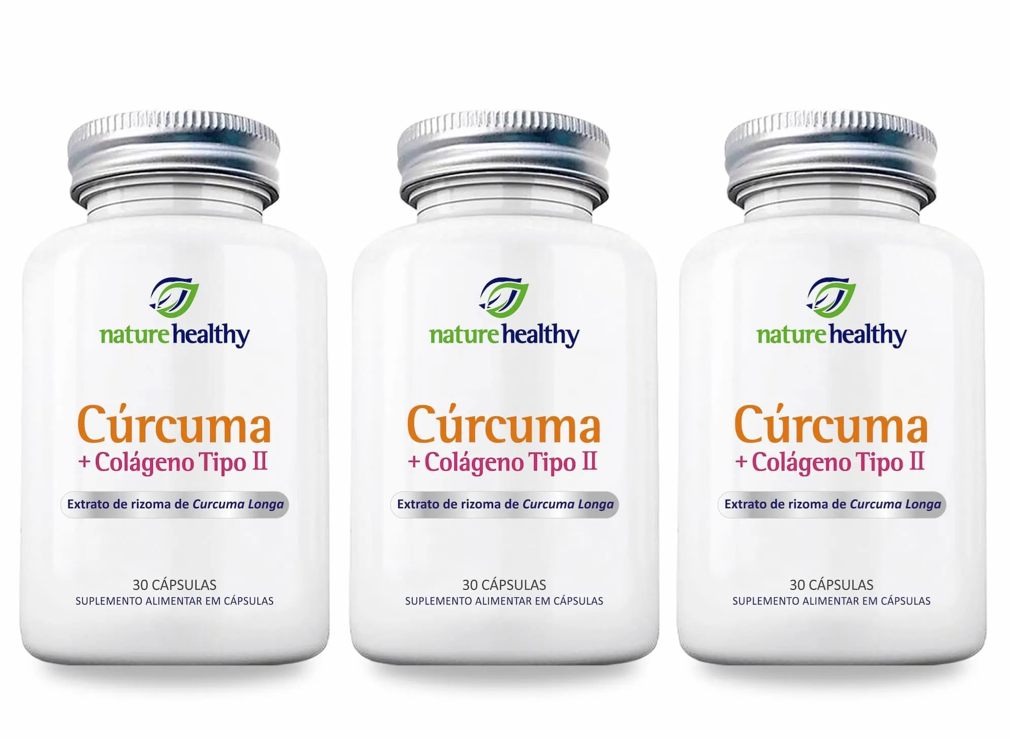 Kit c/ 3 Extrato de Cúrcuma Longa 130mg + Colágeno 40mg Tipo 2