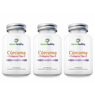 Kit c/ 3 Extrato de Cúrcuma Longa 130mg + Colágeno 40mg Tipo 2