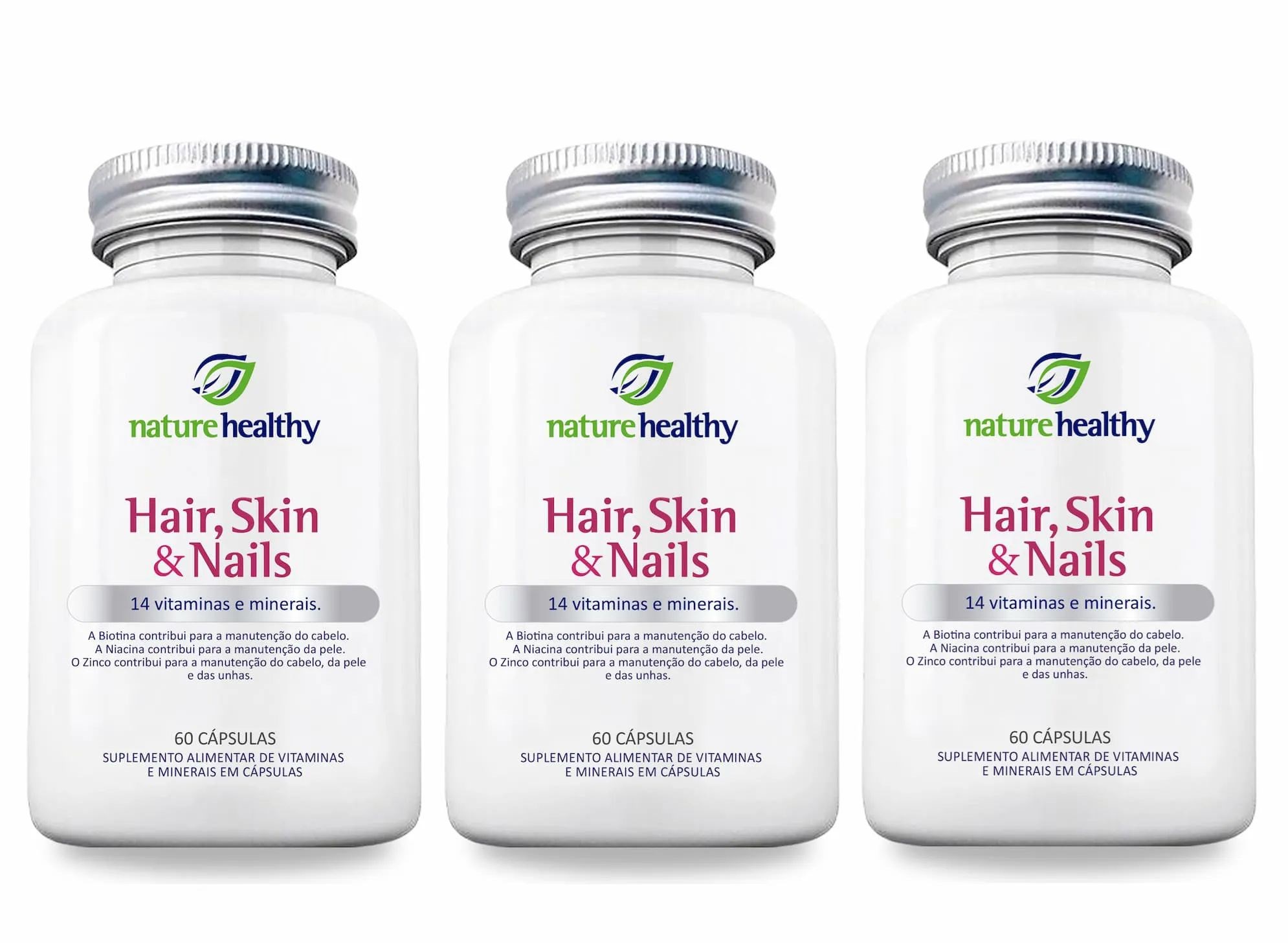 Kit c/ 3 Hair, Skin & Nails c/ 14 Vitaminas e Minerais
