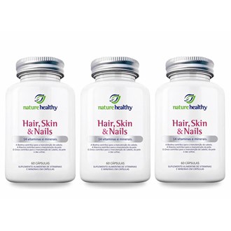 Kit c/ 3 Hair, Skin & Nails c/ 14 Vitaminas e Minerais